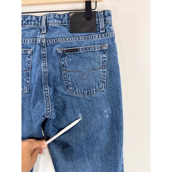 Harley Davidson Womens Jeans Blue Denim Straight Mid Rise Moto Y2K Size 6 Tall - Picture 4 of 13